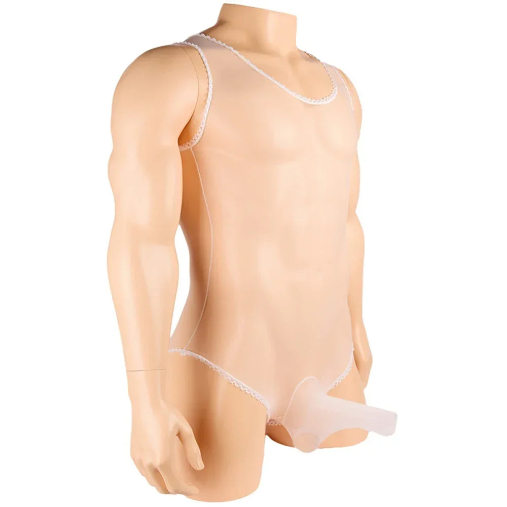 Men's Sexy Sheer Stocking Bodysuit Sissy Leotard Penis Sheath Cover Bodystocking Gay Erotic Underwear Lingerie for Adult Toys luvshop24