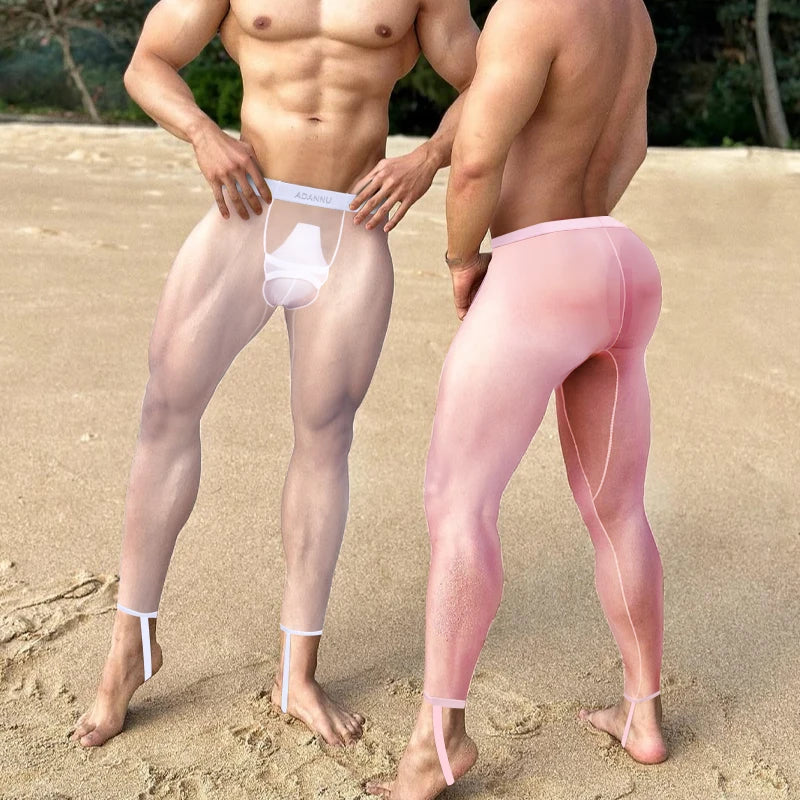 1/2/3PCS Men's Leggings Underwea Thin Sexy Transparent Ice Silk High Stretch Foot Anti Slip Pants Fitness Bottoms Pants AD776 luvshop24