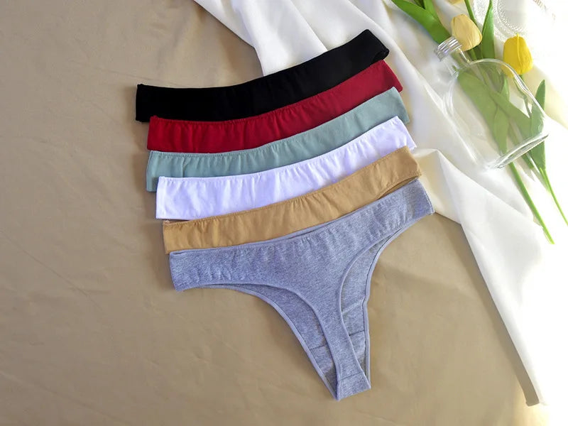 6pcs Cotton Women's Thongs Panties Sports Breathable Low Waist Underwear Lingerie Sexy Female Lady Solid Color G-String luvshop24