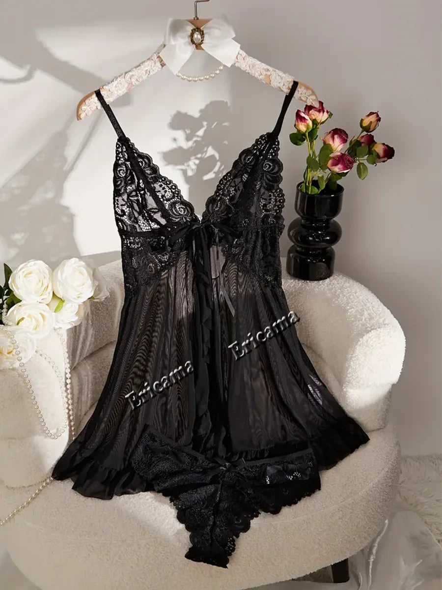Women's Underwear Sexy Lingerie Set Erotic Bra Nightdress Sexy Lace Sleepwear Solid Slim Soft Dresses Erotic Sleepwear & Dresses luvshop24