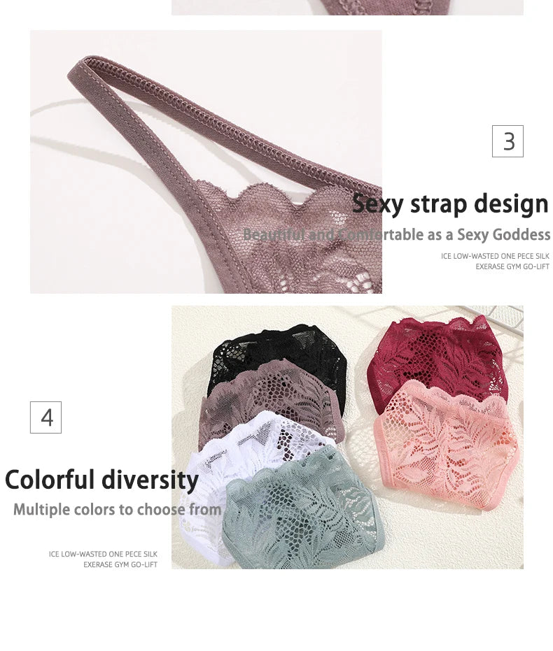 3Pcs Lace Thong For Women Low Rise Soft Intimates Lingerie Sexy Panties 6 Solid Color Ladies Comfortable Underpants Girls Panty luvshop24
