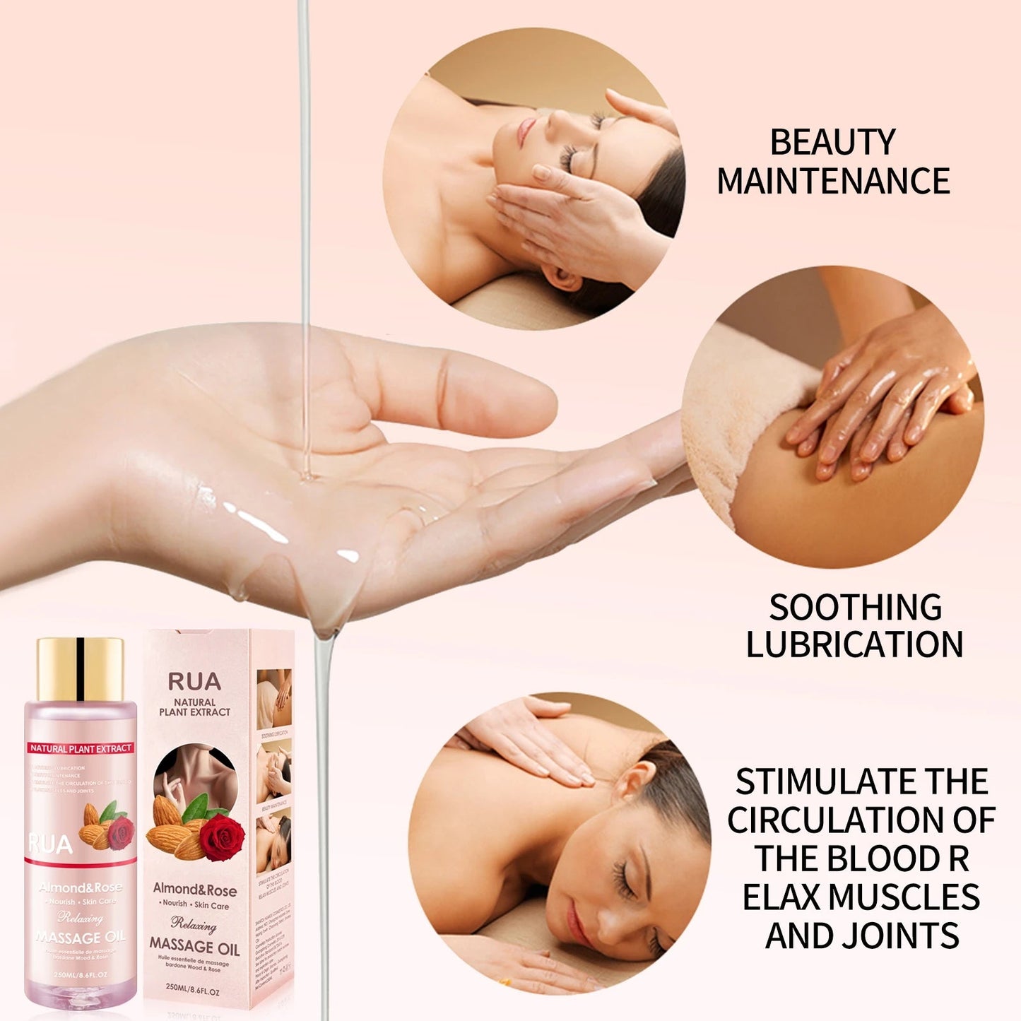 Massage Oil for Relaxing, Massage Oil for Joint Almond and Rose Massage Oils Moisturizing Body Oil for Men and Women 8.6 Fl.oz luvshop24