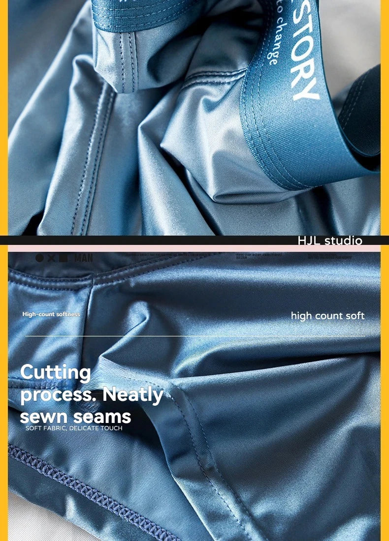 1/3Pcs Breathable Thin Satin Silk Boxer Briefs Seamless Mid Waist Ice Silk Boxers Underpants Smooth Underwear for Men Daily luvshop24