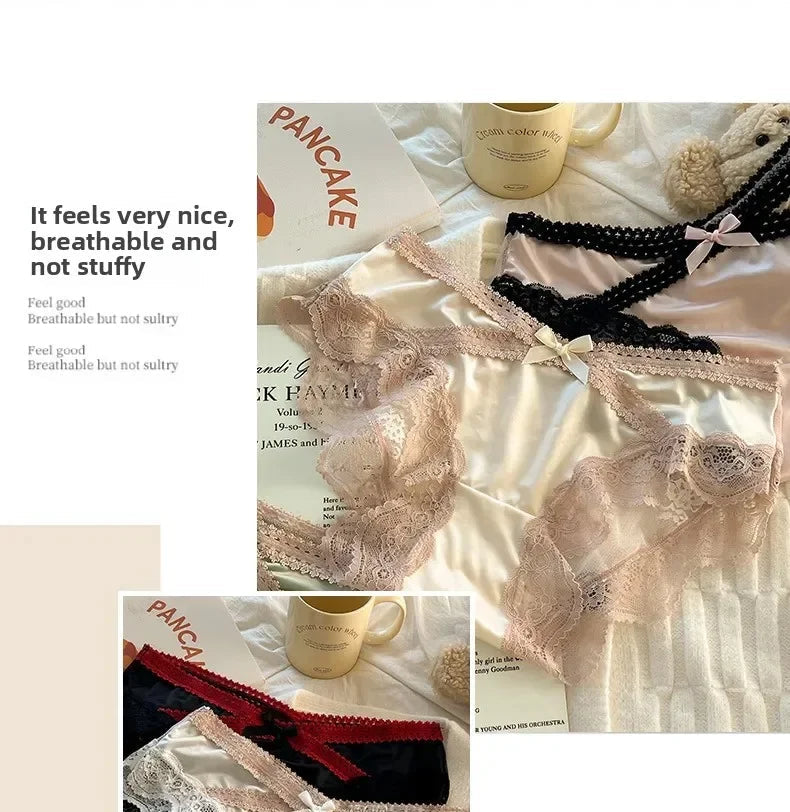 French Lace Underwear Pure Cotton Crotch Satin Sexy Triangle Panties Women's Innerwear Comfortable Breathable Ladies Briefs luvshop24