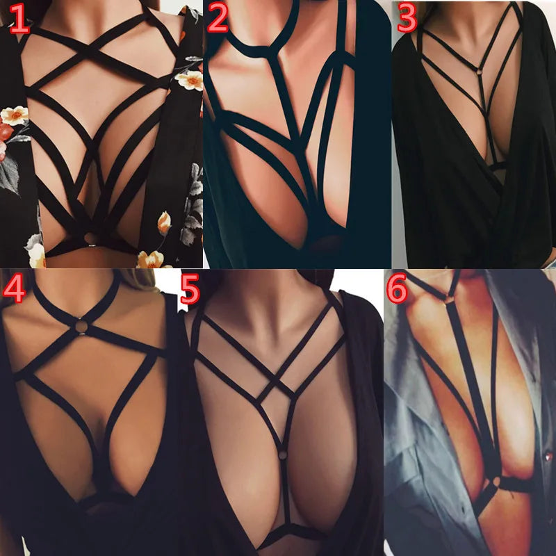 Womens Harness Bra Elastic Cage Bra Strappy Hollow Out Bra Bustier Fancy Erotic Lingerie Young Girls Erotic Sujetadores Sexys 속옷 luvshop24
