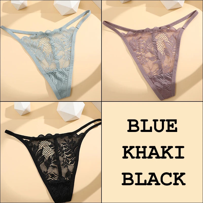 3Pcs Lace Thong For Women Low Rise Soft Intimates Lingerie Sexy Panties 6 Solid Color Ladies Comfortable Underpants Girls Panty luvshop24