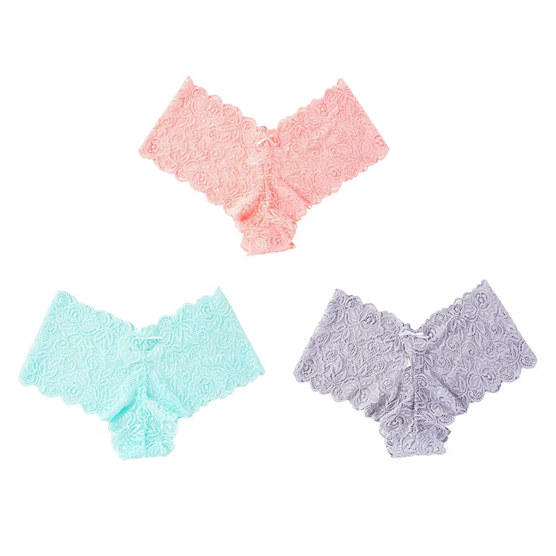 3Pcs Sexy Floral Lace Panties Women Briefs Low Waist Soft Lingerie Comfortable Female Underwear Girls Intimates Panties luvshop24