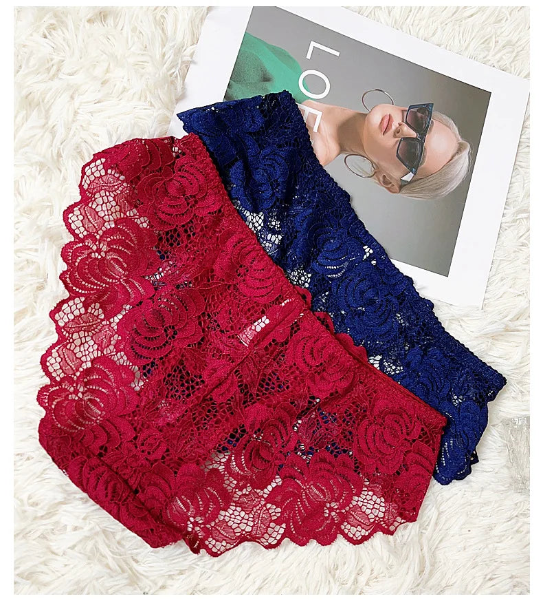 Sexy Lace Underwear Women Ultra-thin Transparent Lace Oversized Panties Female Underwear with Buttocks Low Waist Triangle Bottom luvshop24