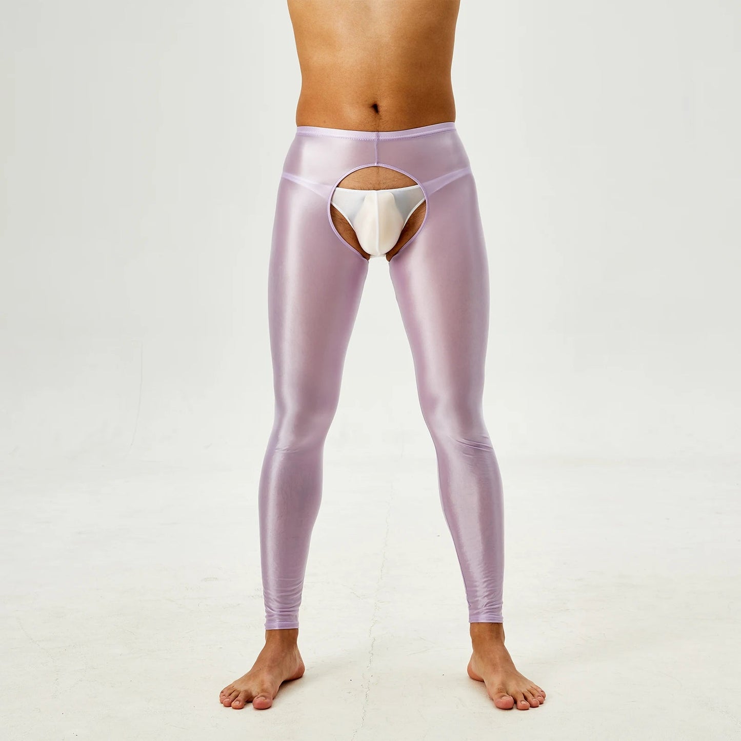Glossy Crotchless Open Butt Leggings Mens Gays Erotic Nightwear Underpants High Waist Slim Fit Tights Underwear Baselayer Pants luvshop24