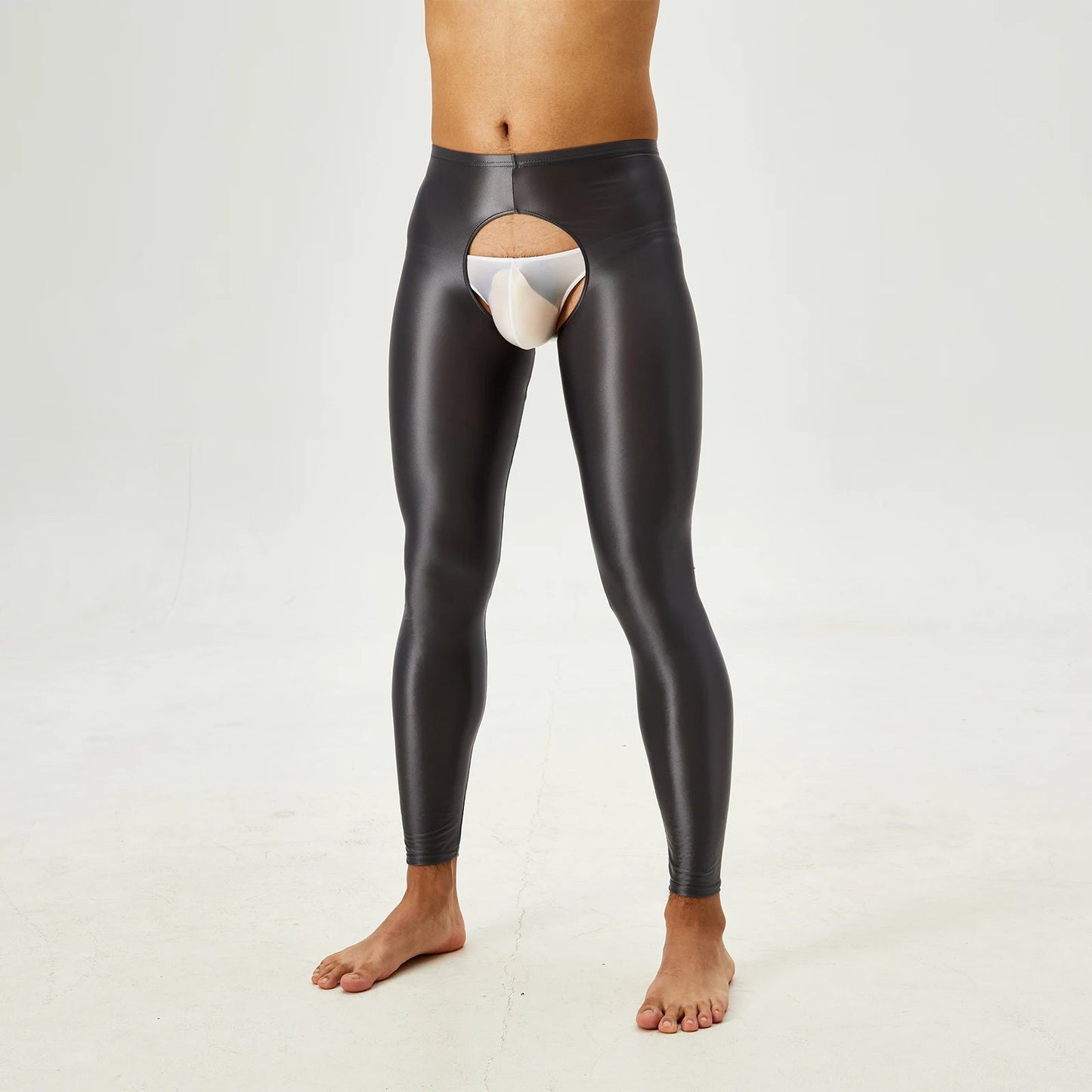 Glossy Crotchless Open Butt Leggings Mens Gays Erotic Nightwear Underpants High Waist Slim Fit Tights Underwear Baselayer Pants luvshop24