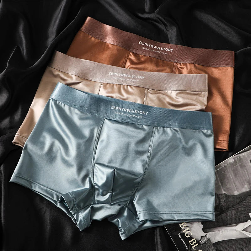 Luxury Summer Smooth Cool Ice Silk Satin-like Men's Boxershort Panties Solid Underpants Breathable Mesh Crotch Male Underwear luvshop24