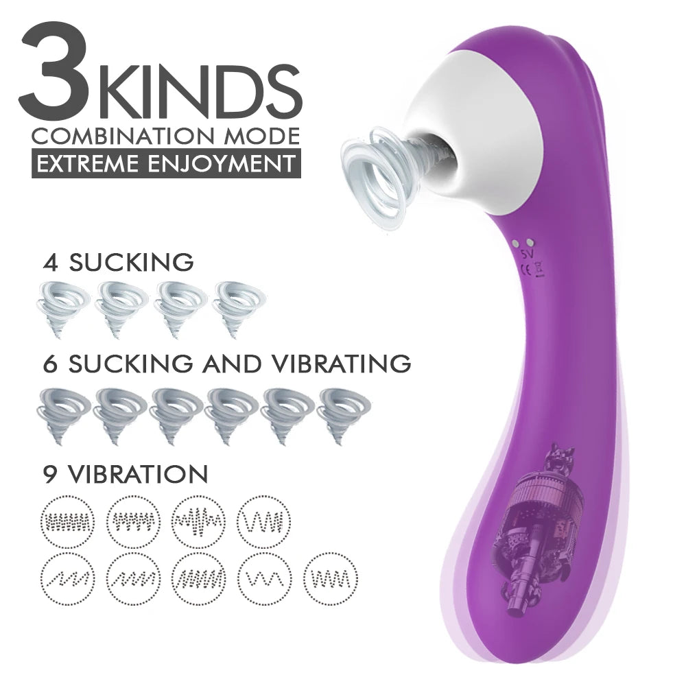2-in-1 Clitoral Suction Cup G-Spot Vibrator Strong Vibration Dildo Sex Toy Female Dual Stimulation Female Masturbator Waterproof luvshop24