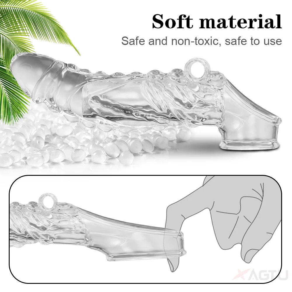 Reusable Penis Extender Silicone Condom Dildo Sleeve Glans Delay Ejaculation Cockring Adult Sex Toys Vibrator For Men Couples luvshop24