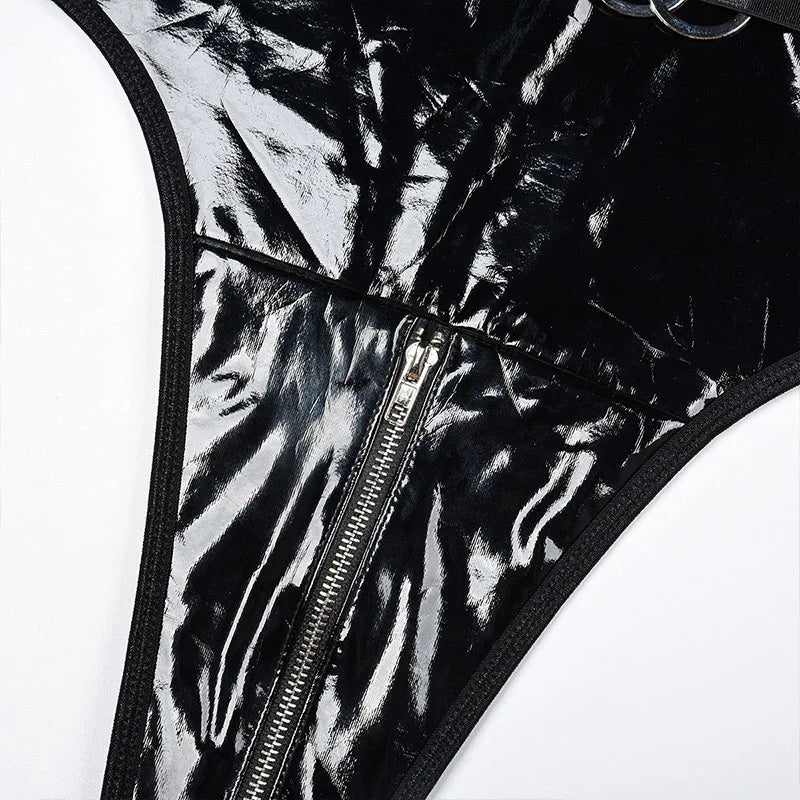 Metal Buckle Underwear Bodysuit Leather Motorcycle Sexy OnePiece Porn Bodycon Uncensored Women Lingerie Erotic Backless Jumpsuit luvshop24