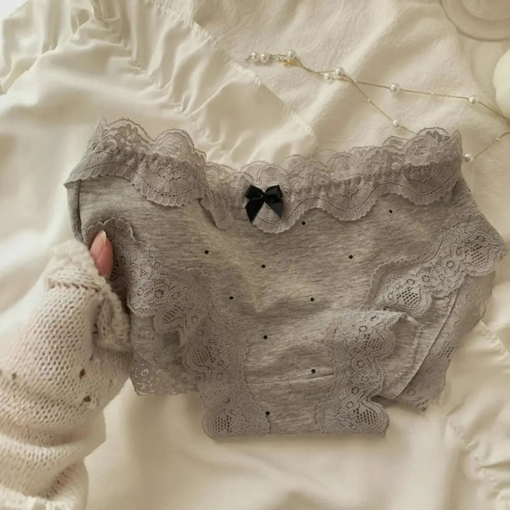 3Pcs Lingerie Dot Lace Bowknot Panties Sweet Mid Waist Seamless Briefs Cotton Crotch Underpants Underwear for Women Lady luvshop24