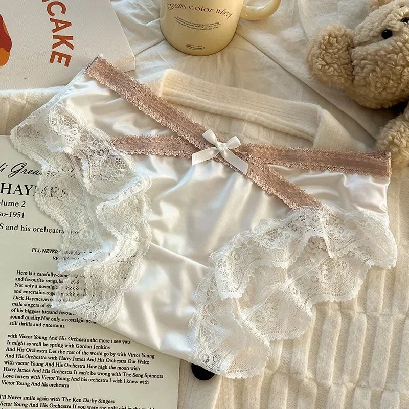 French Lace Underwear Pure Cotton Crotch Satin Sexy Triangle Panties Women's Innerwear Comfortable Breathable Ladies Briefs luvshop24