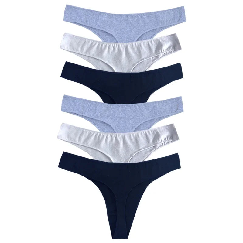 6pcs Cotton Women's Thongs Panties Sports Breathable Low Waist Underwear Lingerie Sexy Female Lady Solid Color G-String luvshop24