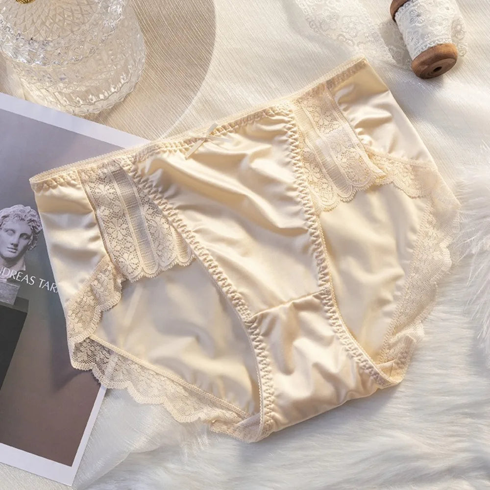 2Pcs Lingerie Underwear Lace Briefs Women Bow Mid Waist Stain Silk Panties Cotton Crotch Underpants Mesh Seamless Briefs Lady luvshop24