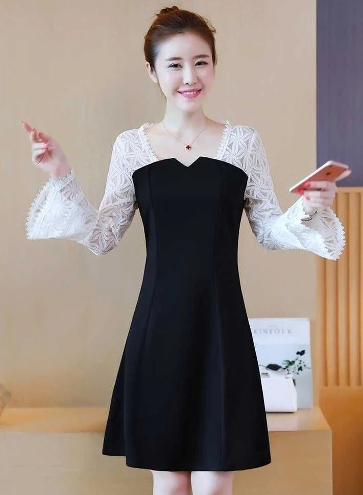 Lace Female Dress Loose Chic and Elegant Pretty One-piece Spring Autumn 2025 Kpop Sensual Sexy Women's Long Sleeve Dresses Midi luvshop24