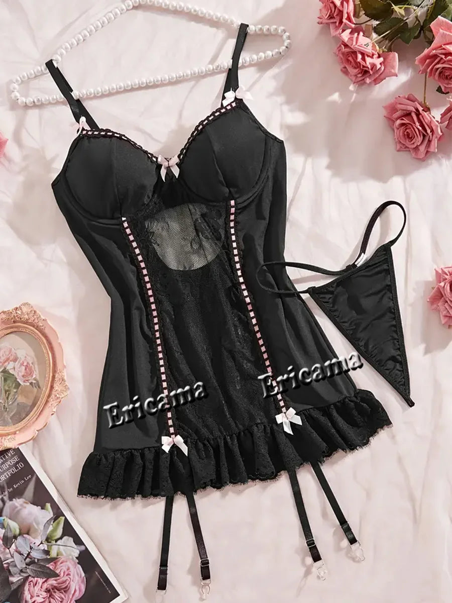 Fancy Lace Sexy Lingerie Set Women's Sexy Underwear g-String garter Hot Skirt Ensemble Outfits Erotic Bra set Erotic Underwear luvshop24