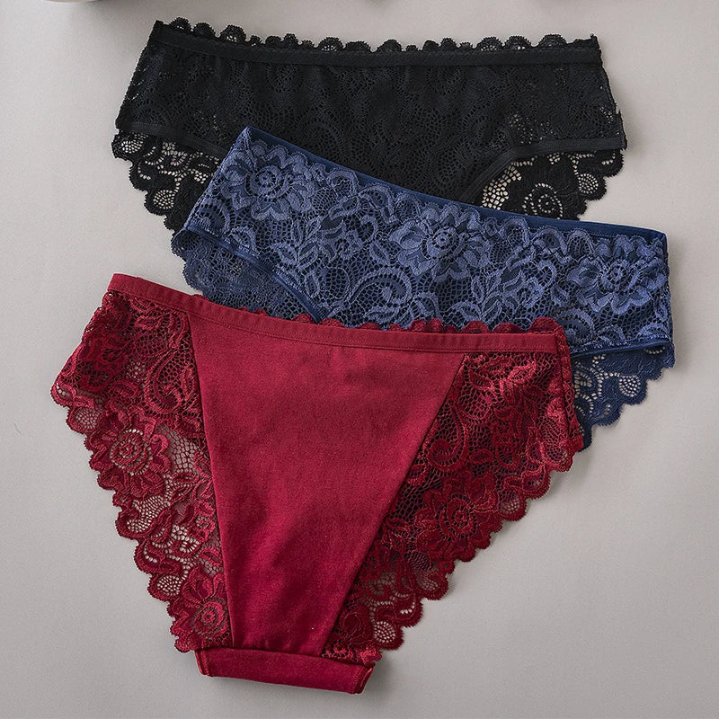 3PCS/Set Luxury Floral Embroidery Lace Panties Women Briefs Sexy Hollow Lingerie Female Underwear Ladies Breathable Underpants luvshop24