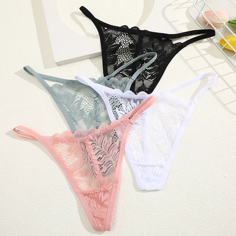 3Pcs Lace Thong For Women Low Rise Soft Intimates Lingerie Sexy Panties 6 Solid Color Ladies Comfortable Underpants Girls Panty luvshop24