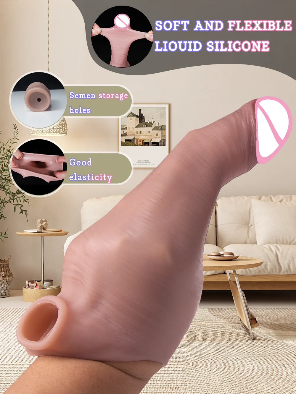 Silicone Penis Sleeve Extender 6cm Realistic Hollow Dildo for Men Reusable Cock Enhancer Ring Large Silicone Condom Male Sex toy luvshop24
