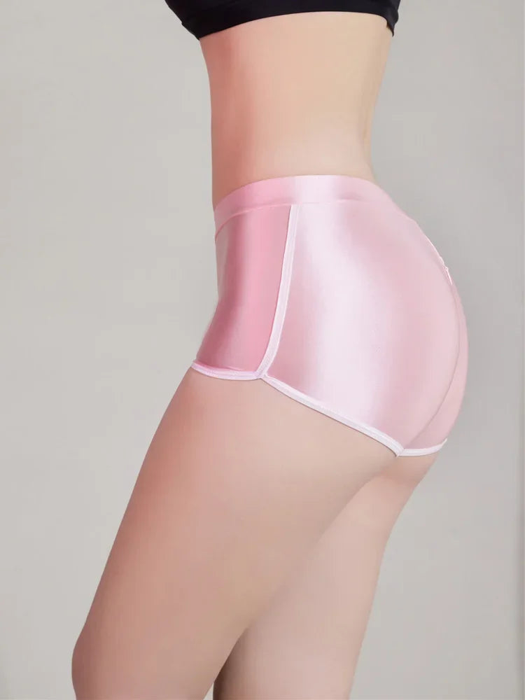 Women's Comfortable Beachwear Fitness Shorts Zipper Open Crotch Elasitc Yoga Panties Oil Shiny Smooth Tight Sexy Boxers luvshop24