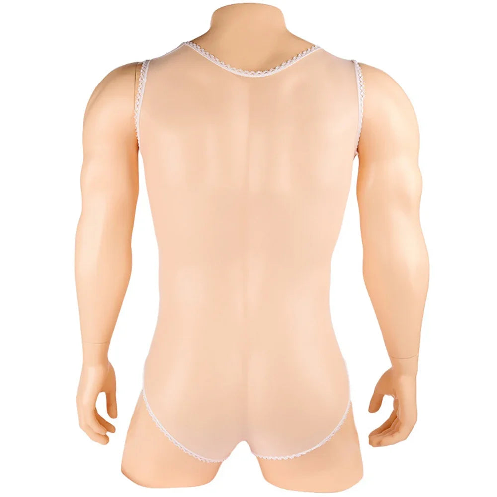 Men's Sexy Sheer Stocking Bodysuit Sissy Leotard Penis Sheath Cover Bodystocking Gay Erotic Underwear Lingerie for Adult Toys luvshop24