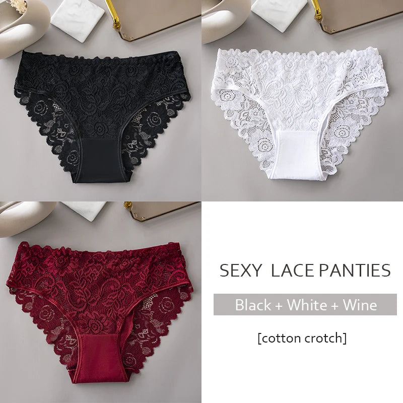 3PCS/Set Luxury Floral Embroidery Lace Panties Women Briefs Sexy Hollow Lingerie Female Underwear Ladies Breathable Underpants luvshop24