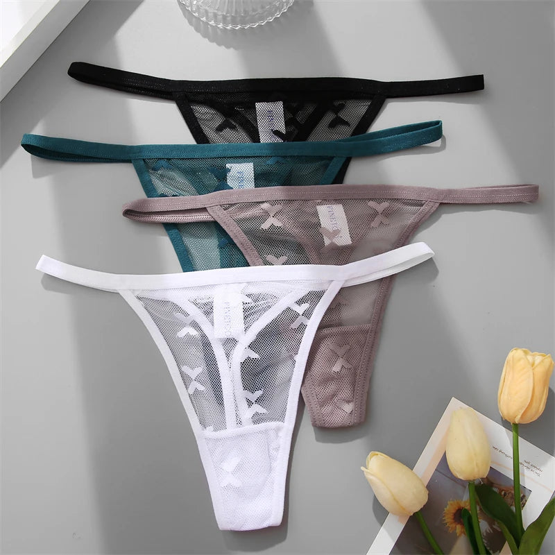 FINETOO Women Sexy Lace Thong Low Waist Hollow Out G-String Female Seamless Transparent T-Back Underwear Solid Intimates Panties luvshop24