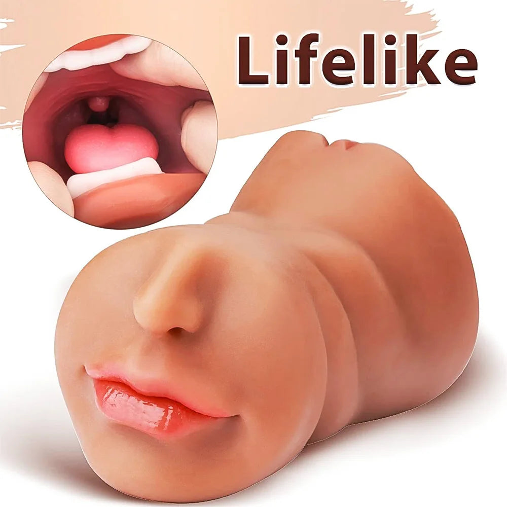 3in1 realistic mouth vagina anal plug male masturbator cup deep throat silicone dildo moves masturbation pleasure toys for men luvshop24