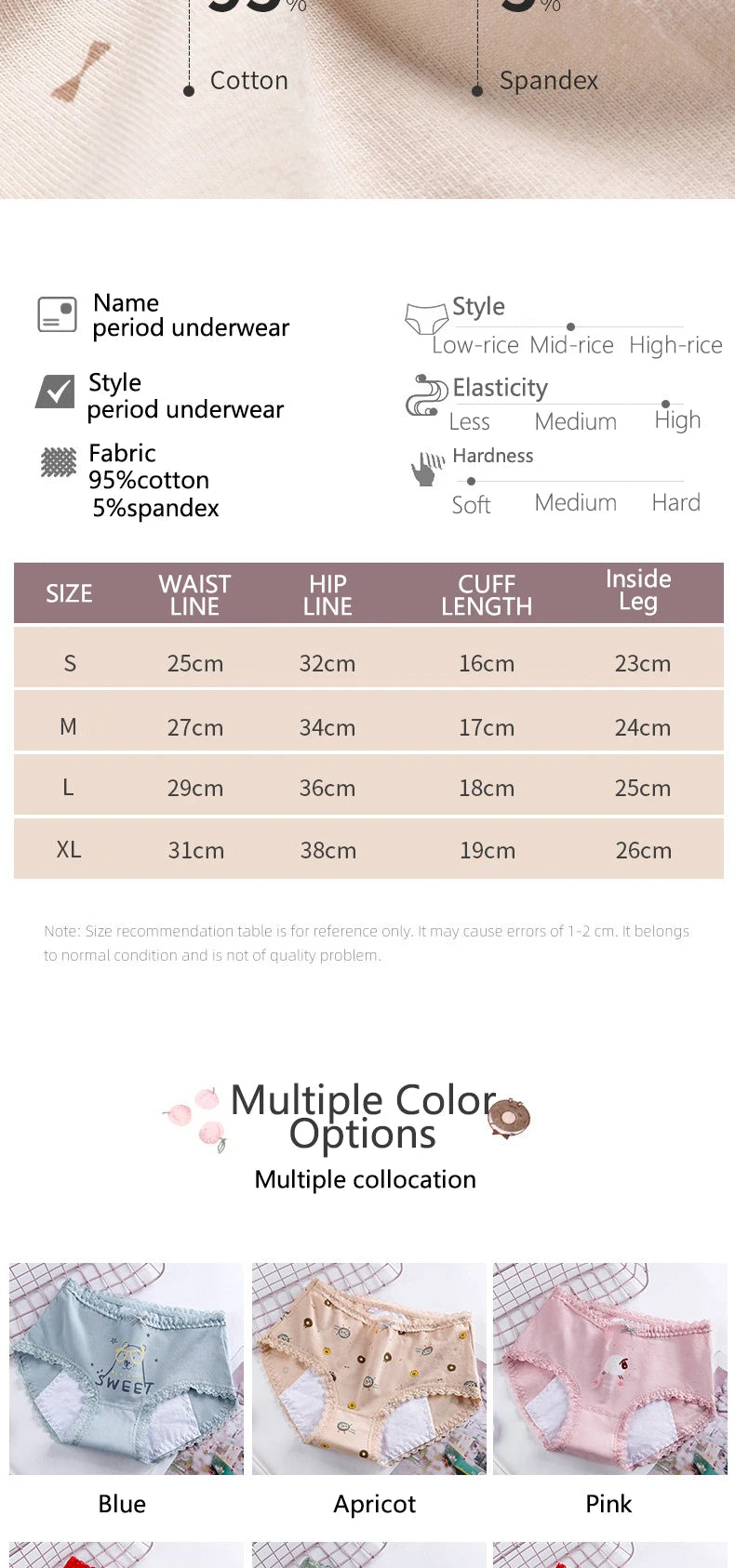 1pc Girls Period Underwear Mid-Rise Cartoon Cotton 3-Layer Leak-proof Incontinence Panties Absorbent Teen Menstrual Briefs S-XL luvshop24