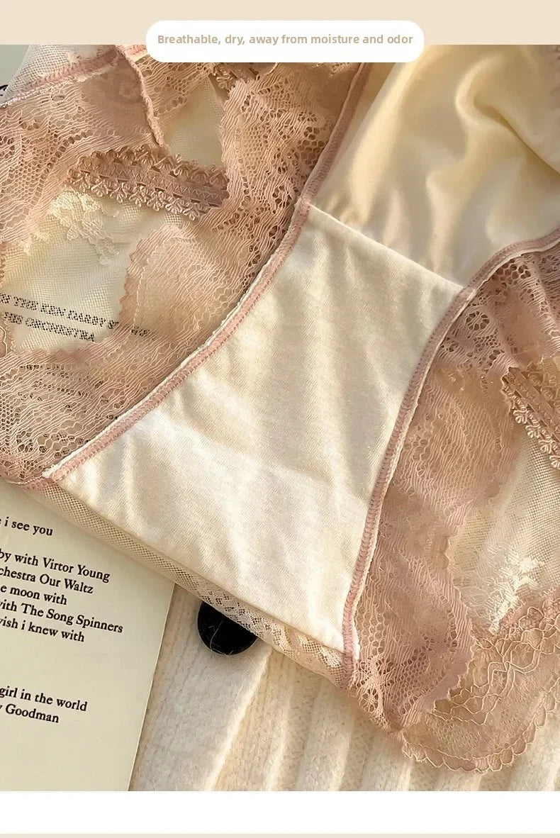 French Lace Underwear Pure Cotton Crotch Satin Sexy Triangle Panties Women's Innerwear Comfortable Breathable Ladies Briefs luvshop24