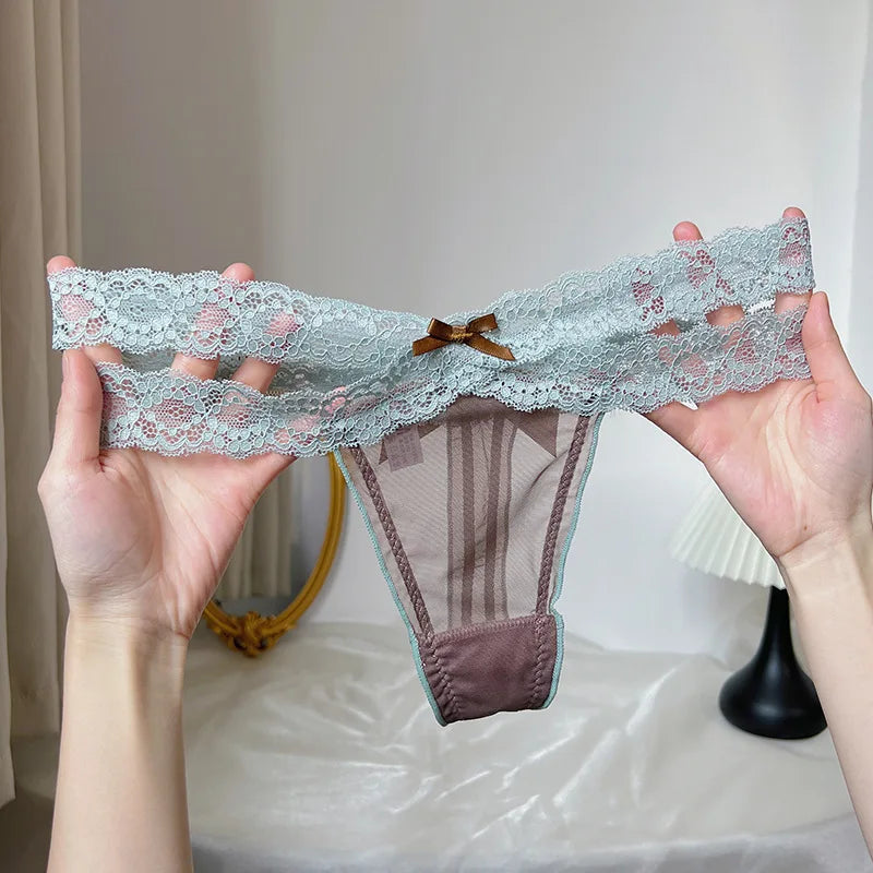 Women's thong Lace Low Waist G-String Women Panties Mesh Bow Female Ladies Briefs Breathable Underwears Intimates Lace border o luvshop24