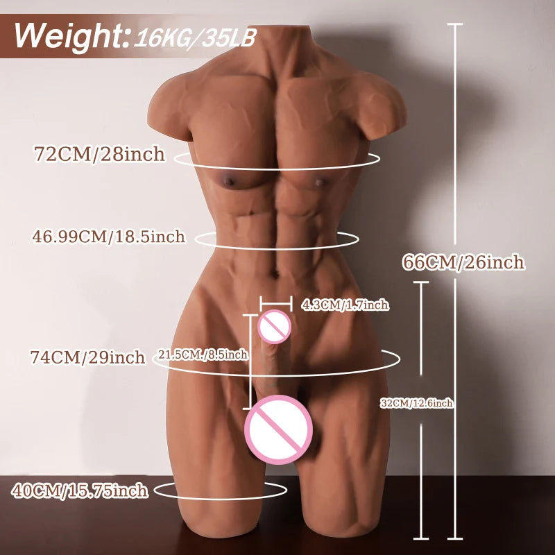RENHEYUOU-16KG fierce male sex doll gay male TPE realistic large phallus with abs female masturbation Adult Torso sex dolls 18+ luvshop24
