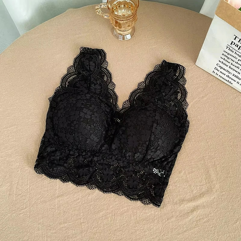 Lace Bras Top Women Deep V Neck Sexy Lingerie Wire Free Bra Tank Tops Female Underwear V Back Bralette Padded Camisole luvshop24