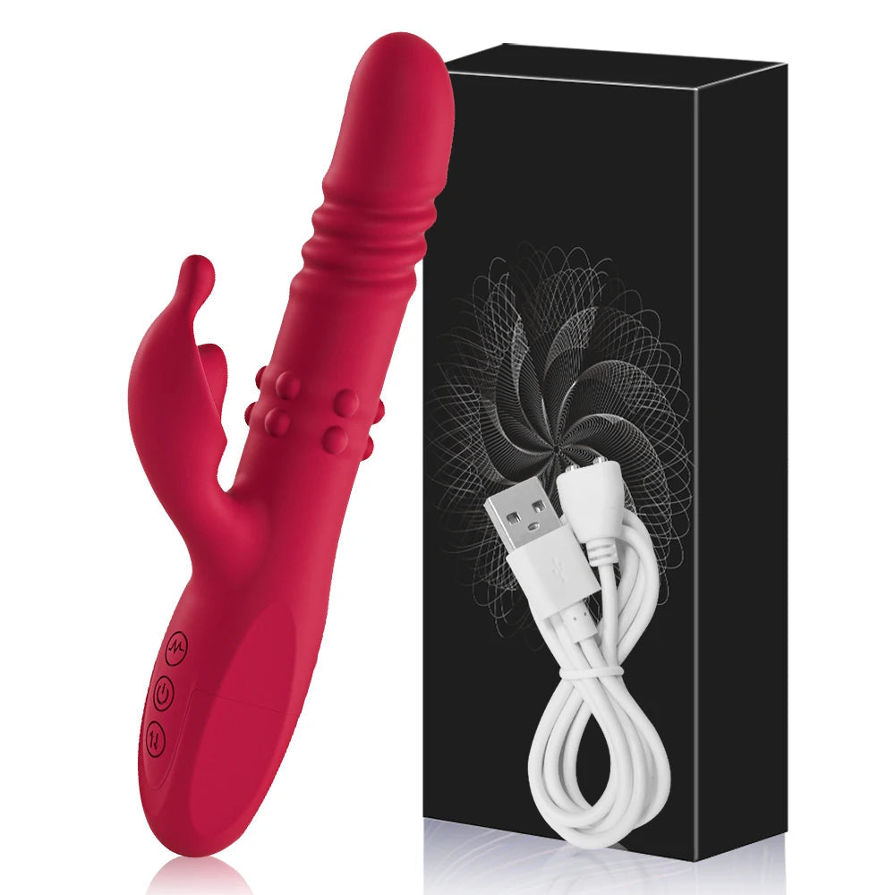 Telescopic Rabbit Vibrator for Women Powerful G Spot Rotating Massage Vaginal Clitoris Stimulator Female for Adult Sexy Toys luvshop24