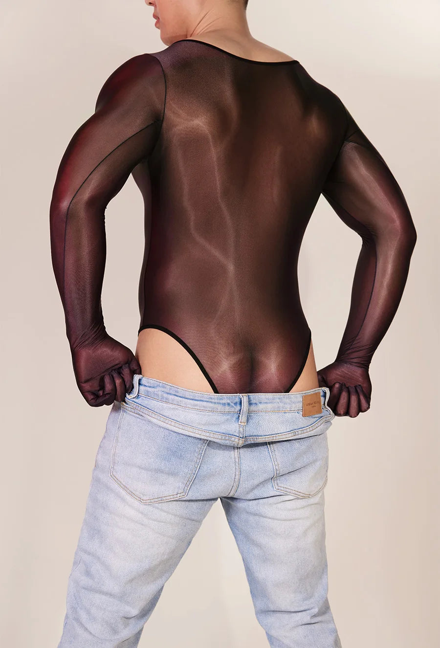 Hot Sexy Oil Shiny Bodysuit for Men Body Stockings Sheer See Through Five Fingers Glove Leotard Male Erotic Lingerie Sex Clothes luvshop24