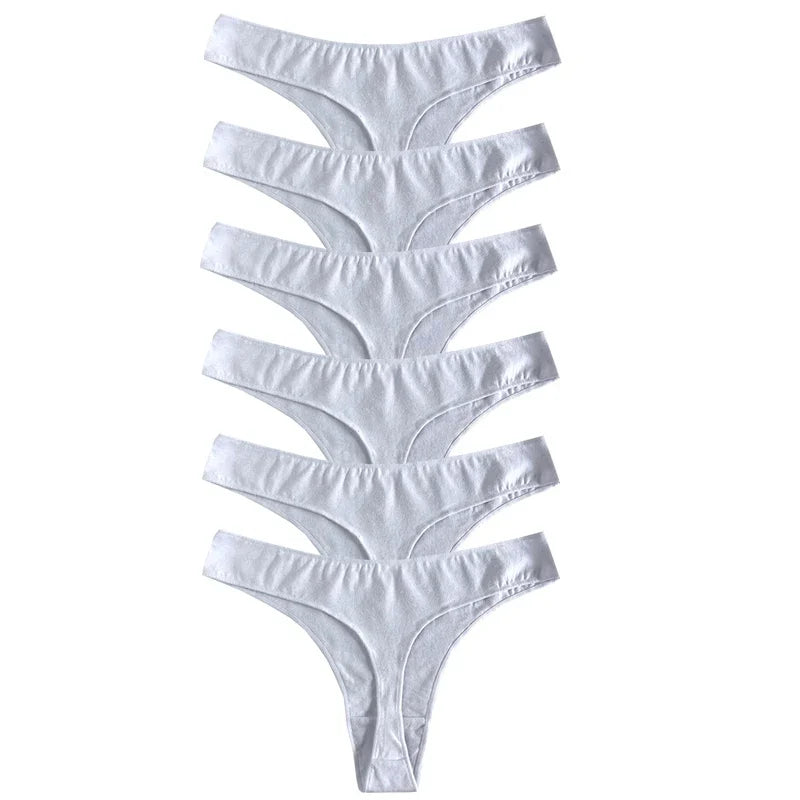 6pcs Cotton Women's Thongs Panties Sports Breathable Low Waist Underwear Lingerie Sexy Female Lady Solid Color G-String luvshop24