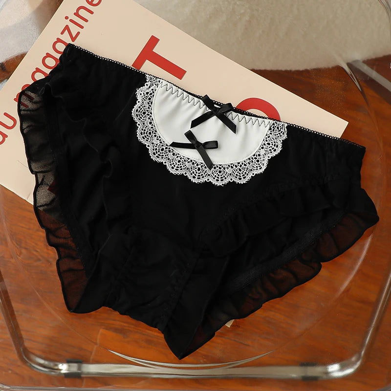 Lace Ice Silk Lolita Women Briefs Maid Cosplay Japanese JK Girls Panties Underwear Female Sexy Cute Bowknot Student Lingerie luvshop24