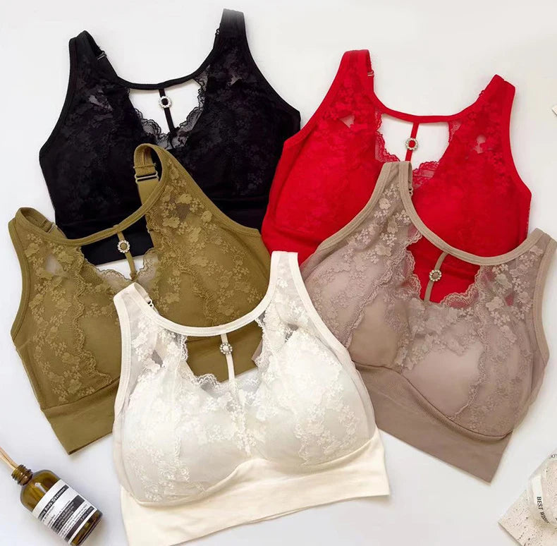 1pcs Lace Sexy Bra No Steel Ring Comfortable Full Cup Large Size Bra Vest Bra One Gather Anti Sagging Underwear luvshop24