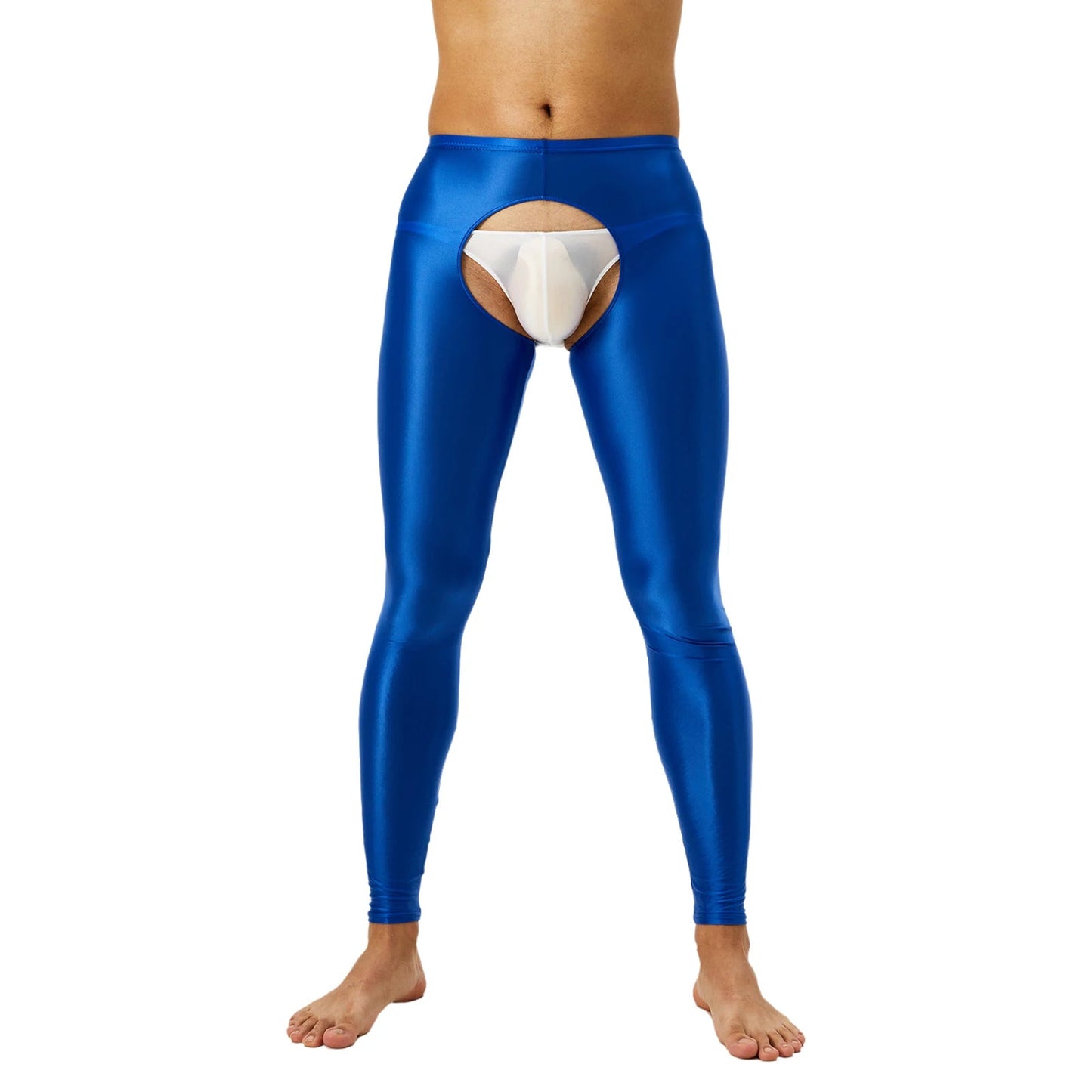 Glossy Crotchless Open Butt Leggings Mens Gays Erotic Nightwear Underpants High Waist Slim Fit Tights Underwear Baselayer Pants luvshop24
