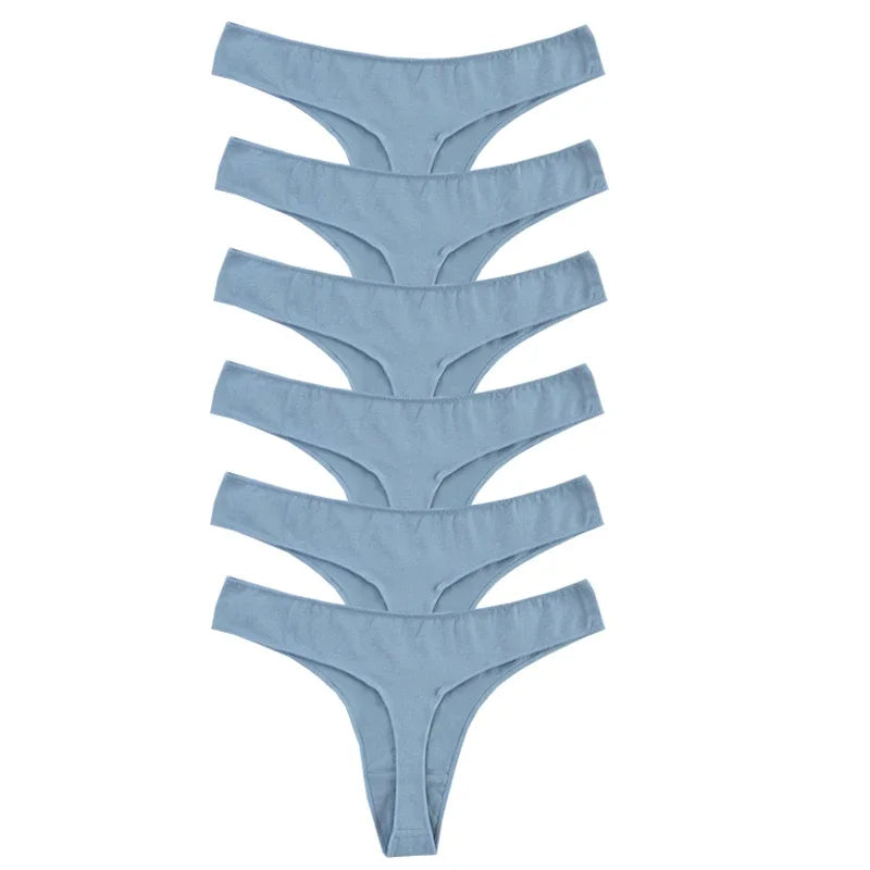 6pcs Cotton Women's Thongs Panties Sports Breathable Low Waist Underwear Lingerie Sexy Female Lady Solid Color G-String luvshop24