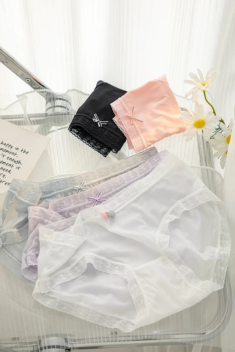 L-XL Women's Underwear Panty Sexy Lace Panties Girls' Fashion Ice Silk Briefs Middle Waist Seamless Underpants Female Lingerie luvshop24