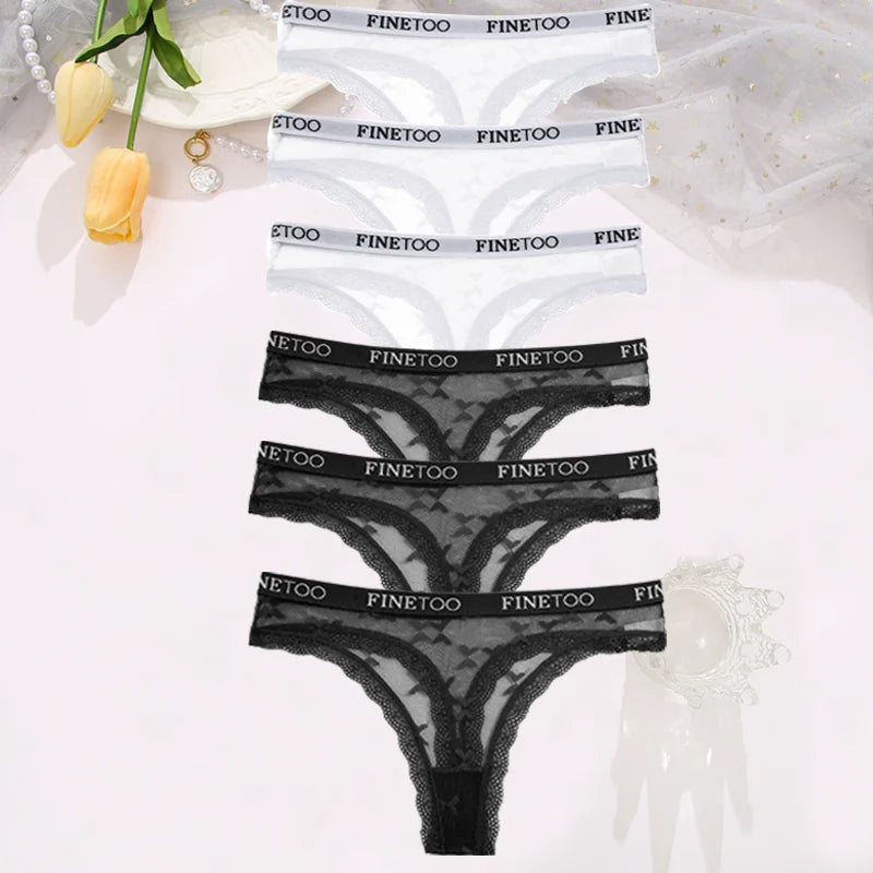 Clearance_6PCS/Set Sexy G-String Thong Lace Women's Panties Low-Waist Female Underpants Mesh Perspective Briefs Lingerie_Contin luvshop24