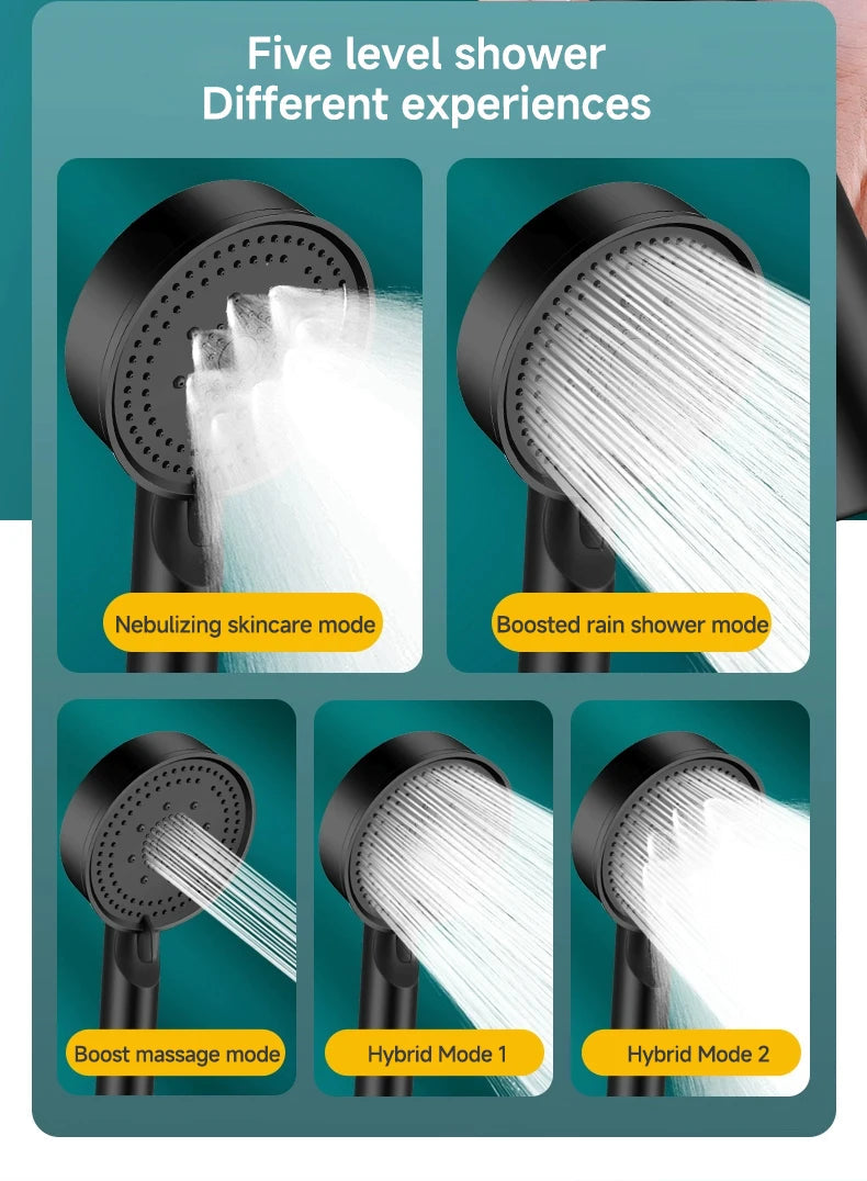 5 Modes Pressure Boost Shower Head Multifunction Adjustable Large Water Shower Nozzle Massage Bathroom Accessory luvshop24
