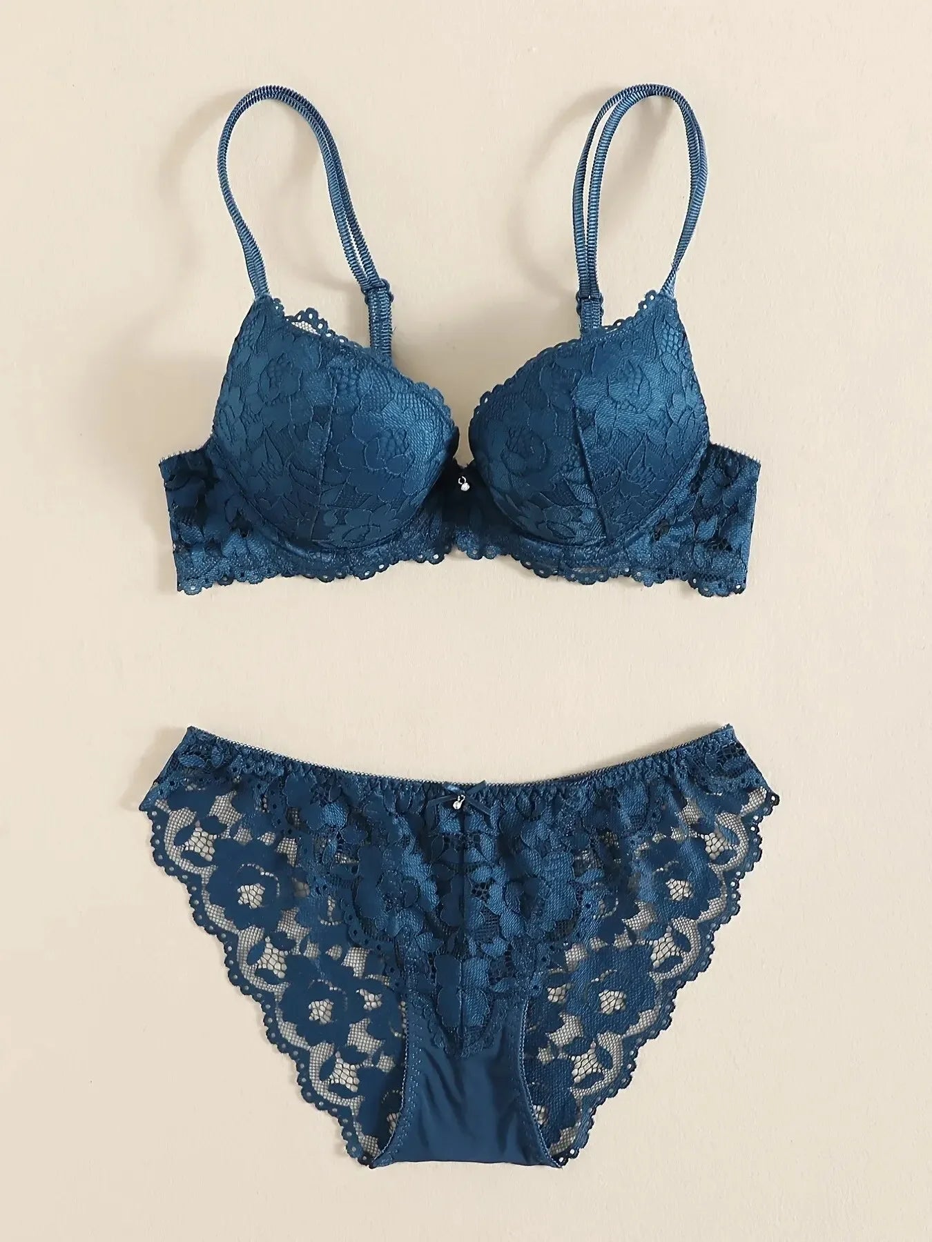 1 Set Elegant Erotic Lace Embroidery Breathable Fabric Lingeries : Push-Up Bra, Low Waist Sheer Panty - Ultimate Valentine's Day luvshop24