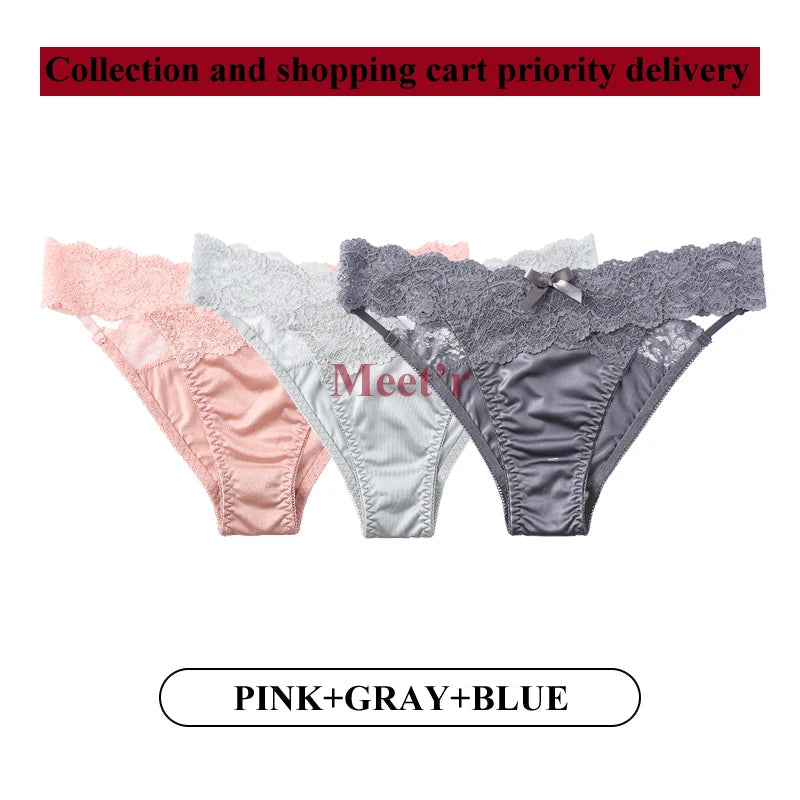Meet'r 3Pcs/lot Women Sexy Lace Panties Low-waist Underwear Female G String Breathable Hollow out Lingerie Temptation Intimates luvshop24