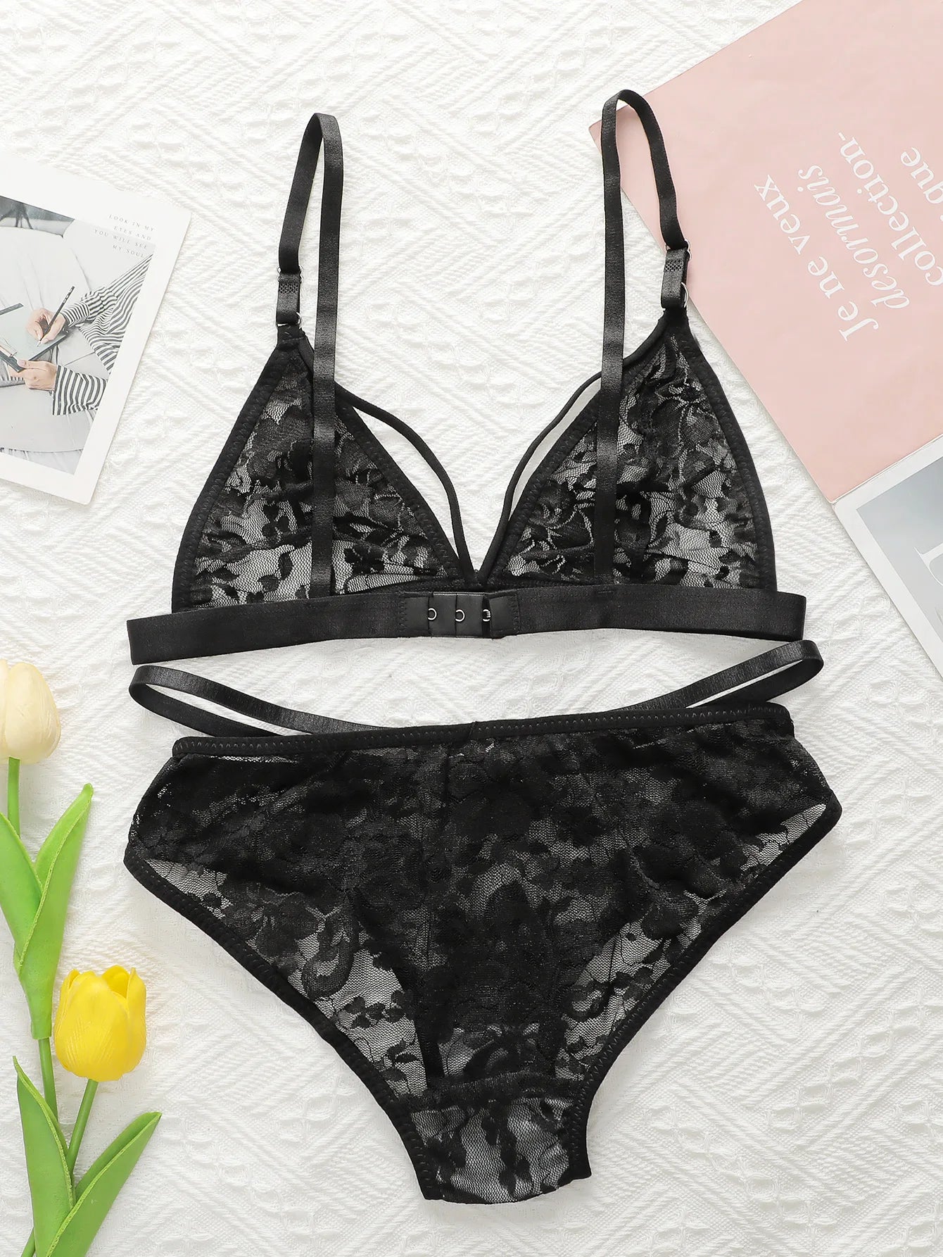 Women's Ultra-thin Lace Lingerie Two-piece Floral Lingerie Sexy Lingerie No Steel Hoop Push Up Bra A322 luvshop24